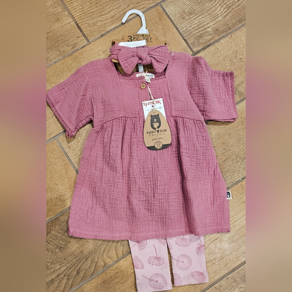 New Rabbit Bear Organicn Toddler Baby Dress Tunic With Leggings And Bow